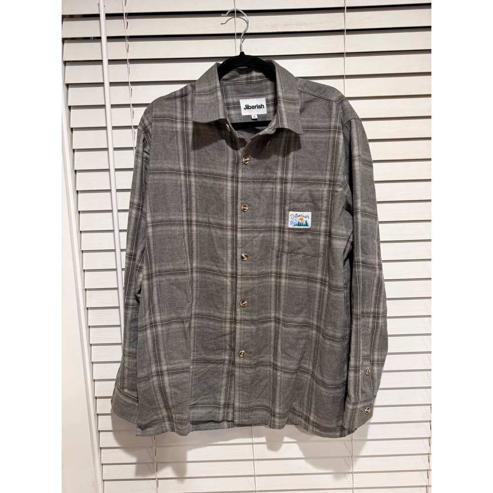 Jiberish Mens Plaid Button Down Shirt XL Long Sleeve Gray Casual
